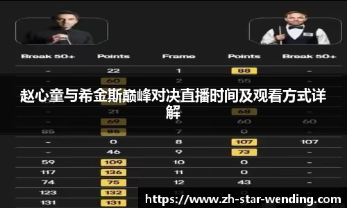 赵心童与希金斯巅峰对决直播时间及观看方式详解